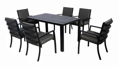 Aluminium Patio Furniture Set Of 6 With 145X85 Cm Dining Table And Padded Chair - 6 Armchair - image 1