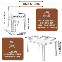 Aluminium Patio Furniture Set Of 6 With 145X85 Cm Dining Table And Padded Chair - 6 Armchair - thumbnail 6