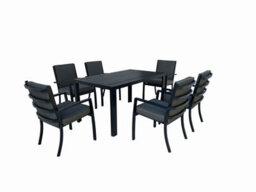 Aluminium Patio Furniture Set Of 6 With 145X85 Cm Dining Table And Padded Chair - 6 Armchair - thumbnail 3
