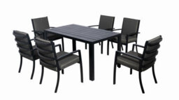 Aluminium Patio Furniture Set Of 6 With 145X85 Cm Dining Table And Padded Chair - 6 Armchair - thumbnail 2