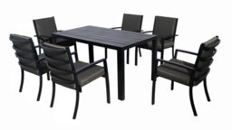 Aluminium Patio Furniture Set Of 6 With 145X85 Cm Dining Table And Padded Chair - 6 Armchair - thumbnail 1