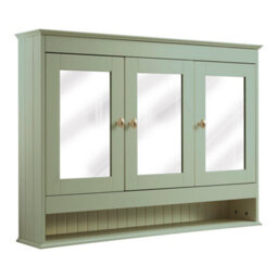 Homestylestore 1050 X 750mm Pastel Green Wall Mounted Mirrored Door Bathroom Cabinet And Brushed Brass Round Handles