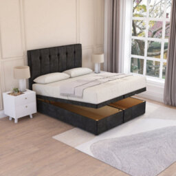Sloomy Highbury End Lift Ottoman Bed 2Ft6 With Sprung Memory Mattress - Black Plush & Headboard- Small Single - thumbnail 2