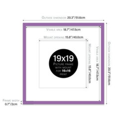 "19X19"" Purple Picture Frame - 19X19"" Square Frame With 16X16"" Mount For 19X19""/16X16"" Pictures Art Deco Style Room Decor, 1 Pack" - thumbnail 2