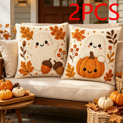 Amorly 2Pcs Halloween Throw Pillow Covers 45X45Cm 2D Printed Cushion Cases For Sofa Couch Fall Harvest Home Decor - image 1