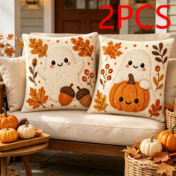 Amorly 2Pcs Halloween Throw Pillow Covers 45X45Cm 2D Printed Cushion Cases For Sofa Couch Fall Harvest Home Decor - thumbnail 1