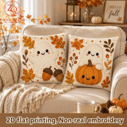 Amorly 2Pcs Halloween Throw Pillow Covers 45X45Cm 2D Printed Cushion Cases For Sofa Couch Fall Harvest Home Decor - thumbnail 2