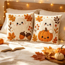 Amorly 2Pcs Halloween Throw Pillow Covers 45X45Cm 2D Printed Cushion Cases For Sofa Couch Fall Harvest Home Decor - thumbnail 5