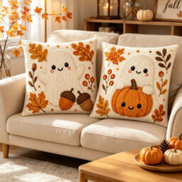 Amorly 2Pcs Halloween Throw Pillow Covers 45X45Cm 2D Printed Cushion Cases For Sofa Couch Fall Harvest Home Decor - thumbnail 4
