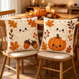 Amorly 2Pcs Halloween Throw Pillow Covers 45X45Cm 2D Printed Cushion Cases For Sofa Couch Fall Harvest Home Decor - thumbnail 7