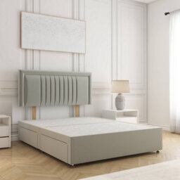 Bsspoke Canes Divan Bed Set In Silver Plush Velvet With 24Inch Headboard 4 Drawer & No Mattress In Double King Super King 4Ft