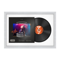 "AK Frames 25X17"" White Classic Vinyl Record Frame With White Mount For 12 Inch Lp Cover & Disc - Overlapped Design"