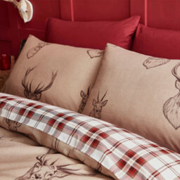Catherine Lansfield Stag Check Reversible Single Duvet Cover Set With Pillowcase Natural - thumbnail 2
