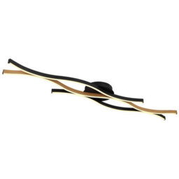 Luminosa Lighting Luminosa Geronimo Integrated Led Semi Flush Ceiling Light Matt Black, Wood Effect 3X Led 3000K