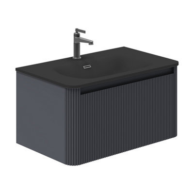 Plum&clay Isla Ribbed Fluted Grey Wall Hung Drawer Vanity Unit & Black Basin Set (W)800mm - image 1
