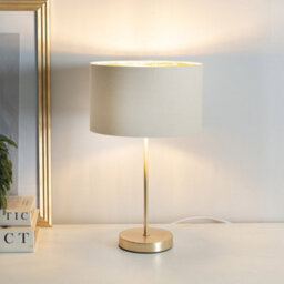 Valuelights Charles Gold Table Lamp With Metallic & Natural Shade And Bulb - thumbnail 1