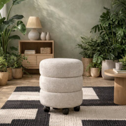 Wyld Haus Antipodes Ivory Chenille Round 3-Tier Pouffe 440mm X 500mm - thumbnail 1