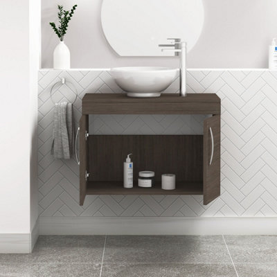 Royal Bathrooms Turin 800mm Wall Hung Vanity Unit 2 Door Grey Elm & Countertop Basin - Breeze - image 1