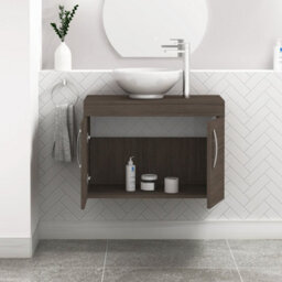 Royal Bathrooms Turin 800mm Wall Hung Vanity Unit 2 Door Grey Elm & Countertop Basin - Breeze - thumbnail 1