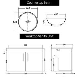 Royal Bathrooms Turin 800mm Wall Hung Vanity Unit 2 Door Grey Elm & Countertop Basin - Breeze - thumbnail 6