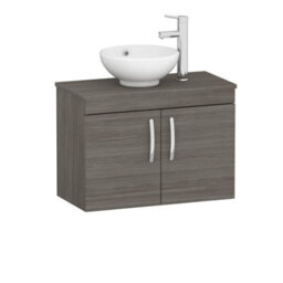 Royal Bathrooms Turin 800mm Wall Hung Vanity Unit 2 Door Grey Elm & Countertop Basin - Breeze - thumbnail 4