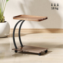 Homcom C Shaped Side Table With Storage & Wheels For Living Room, Brown - thumbnail 3