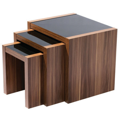 Orsina Wooden Nest Of 3 Tables, High Gloss Black Finish Nesting Table, Long Lasting Console Tables For Living Room - image 1