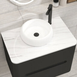 Royal Bathrooms Venice 700mm Matt Nocturne Black Wall Mounted Bathroom Countertop Vanity Unit 2 Drawer With Milan Basin - thumbnail 6