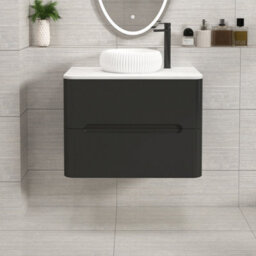 Royal Bathrooms Venice 700mm Matt Nocturne Black Wall Mounted Bathroom Countertop Vanity Unit 2 Drawer With Milan Basin - thumbnail 1