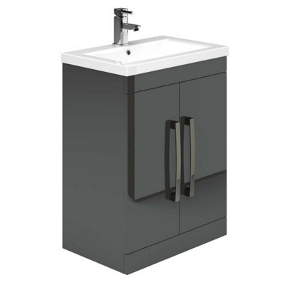 Plum&clay Novela Anthracite Grey Floor Standing Vanity Unit With Ceramic Basin Bathroom Furniture (W)515mm - image 1