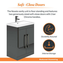 Plum&clay Novela Anthracite Grey Floor Standing Vanity Unit With Ceramic Basin Bathroom Furniture (W)515mm - thumbnail 4