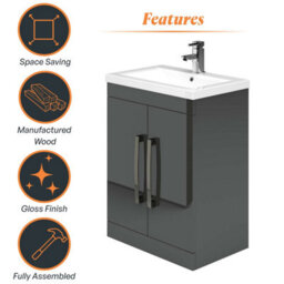 Plum&clay Novela Anthracite Grey Floor Standing Vanity Unit With Ceramic Basin Bathroom Furniture (W)515mm - thumbnail 6