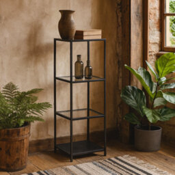 Wyld Haus El Paso Narrow Black Metal And Glass Bookcase, 3 Shelves - thumbnail 3