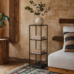 Wyld Haus El Paso Narrow Black Metal And Glass Bookcase, 3 Shelves - thumbnail 2