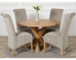 That's Furniture Oregon Round Oak Dining Table And 4 Chairs Dining Set With Montana Grey Fabric Chairs - thumbnail 1