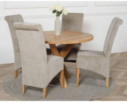 That's Furniture Oregon Round Oak Dining Table And 4 Chairs Dining Set With Montana Grey Fabric Chairs - thumbnail 2