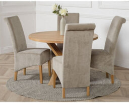 That's Furniture Oregon Round Oak Dining Table And 4 Chairs Dining Set With Montana Grey Fabric Chairs - thumbnail 3