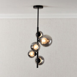 First Choice Lighting Cole - Black With Smoke Glass 5 Light Ceiling Pendant - thumbnail 4
