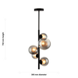 First Choice Lighting Cole - Black With Smoke Glass 5 Light Ceiling Pendant - thumbnail 5