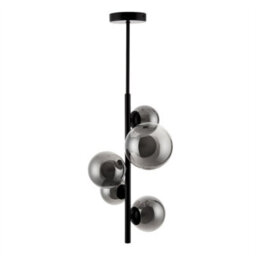 First Choice Lighting Cole - Black With Smoke Glass 5 Light Ceiling Pendant - thumbnail 2