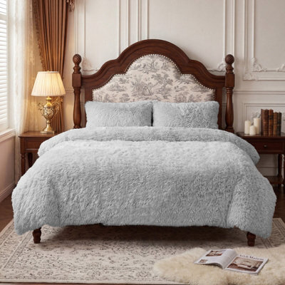Darphe Light Grey 3Pcs Single Side Faux Mink Fleece Bedding Duvet Cover With 2 Pillowcases - image 1