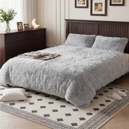 Darphe Light Grey 3Pcs Single Side Faux Mink Fleece Bedding Duvet Cover With 2 Pillowcases - thumbnail 2