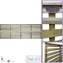 Premier Garden Supplies Premier Vogue Wooden Trellis Panel 6Ft X 1Ft (5 Pack) Horizontal Slatted Decorative Fencing Topper For Climbing Plant Support