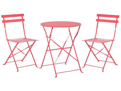 Beliani Prestige 3 Piece Red Metal Folding Bistro Set - Compact Square Table With 2 Slatted Chairs, No Assembly - image 1