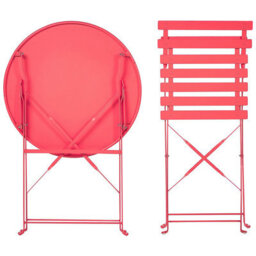 Beliani Prestige 3 Piece Red Metal Folding Bistro Set - Compact Square Table With 2 Slatted Chairs, No Assembly - thumbnail 6