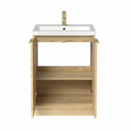 Affine Fluted 600mm Bathroom Vanity Unit Basin Floorstanding Cupboard Soft Close Oak - thumbnail 5
