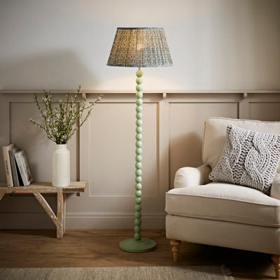 Valuelights Bobbins Pastel Green Floor Lamp With Floral Pleated Shade - image 1