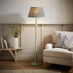 Valuelights Bobbins Pastel Green Floor Lamp With Floral Pleated Shade - thumbnail 1