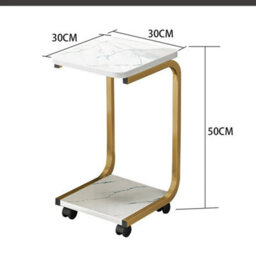 Gold C Shaped Plant Stand 2 Tier Marble Effect Side Table Living Room Coffee Table - thumbnail 2