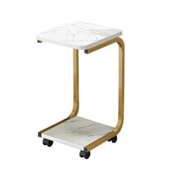 Gold C Shaped Plant Stand 2 Tier Marble Effect Side Table Living Room Coffee Table - thumbnail 4